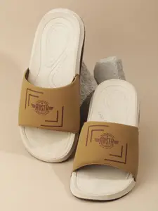 The Roadster Lifestyle Co. Men Beige Active Graphic Printed Sliders