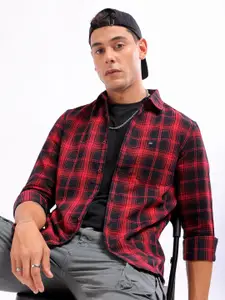 The Indian Garage Co Slim Fit Tartan Checked Spread Collar Casual Shirt