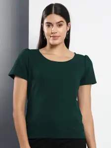Q-rious Round Neck Puff Sleeves Cotton Top