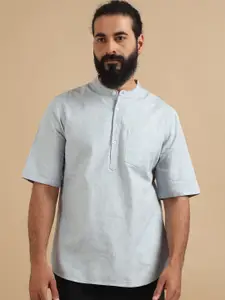 FILORI STUDIO Mandarin Collar Thread Work Curved Straight Cotton Short Kurta