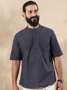 FILORI STUDIO Men Self Textured Pure Cotton Half Sleeves Short Kurta