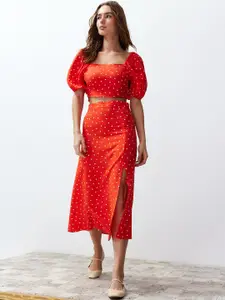 Trendyol Printed Square Neck Top With Skirt