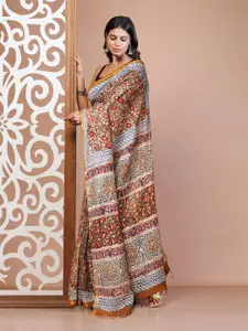 Unnati Silks Floral Zari Silk Cotton Handloom Bagru Saree