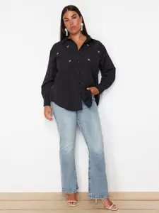 Trendyol Spread Collar Long Sleeves Embellished Opaque Casual Shirt