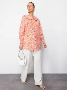 Trendyol Peter Pan Collar Floral Printed Regular Fit Cotton Casual Shirt