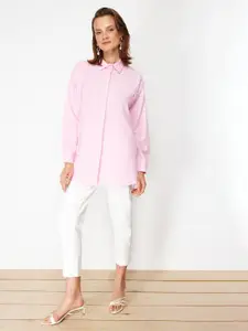 Trendyol Spread Collar Long Sleeves Embellished Opaque Casual Shirt