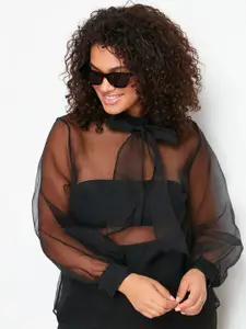 Trendyol Tie-Up Neck Long Cuffed Sleeves Regular Top