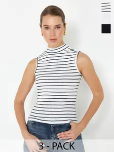 Trendyol Pack Of 3 Striped Cotton Tops