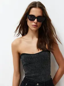 Trendyol Polka Dots Strapless Fitted Top