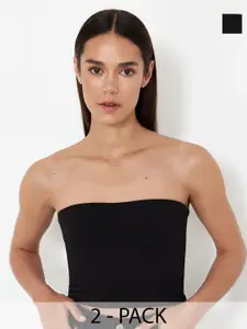 Trendyol Pack Of 2 Solid Sleeveless Tube Crop Top