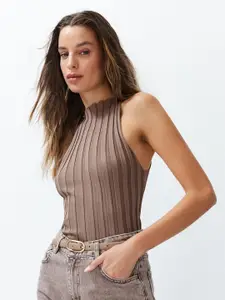 Trendyol Striped High Neck Sleeveless Fitted Top