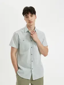 DeFacto Horizontal Striped Spread Collar Pure Cotton Casual Shirt