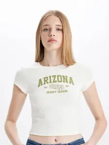 DeFacto Typography Printed Crop T-shirt