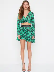 Trendyol Printed Layered Flared Mini Skirt