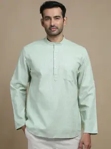 FILORI STUDIO Mandarin Collar Thread Work Curved Straight Cotton Short Kurta