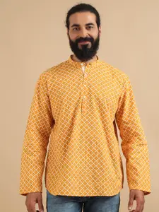 FILORI STUDIO Geometric Printed Mandarin Collar Thread Work Straight Cotton Short Kurta