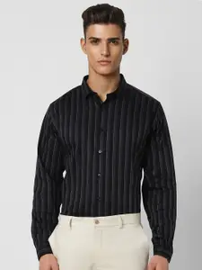 V Dot Slim Fit Striped Spread Collar Long Sleeves Cotton Party Shirt