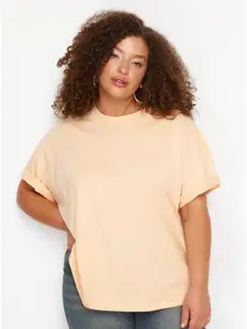 Trendyol Plus Size Round Neck Drop-Shoulder Sleeves Cotton Regular T-shirt