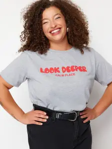 Trendyol Typography Printed Round Neck Cotton T-shirt