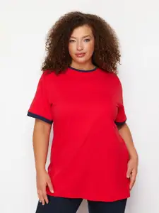 Trendyol Round Neck Drop-Shoulder Sleeves Pure Cotton Casual T-shirt