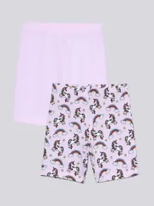 Charm n Cherish Girls Pack Of 2 Mid-Rise Conversational Printed Casual Shorts