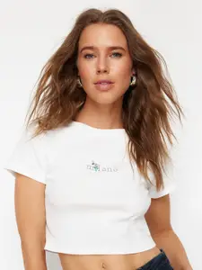 Trendyol Typography Printed Pure Cotton Crop T-shirt