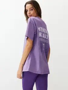 Trendyol Typography Printed Drop-Shoulder Sleeves Pure Cotton Casual T-shirt