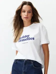 Trendyol Typography Printed Drop-Shoulder Sleeves Cotton Regular T-shirt