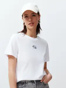 Trendyol Graphic Self Design Round Neck Cotton Regular T-shirt