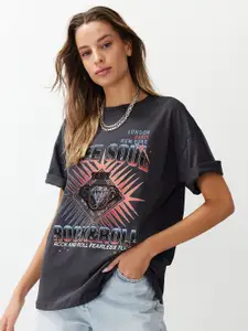 Trendyol Typography Printed Extended Sleeves Cotton Regular T-shirt