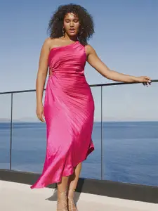 Trendyol Plus Size Self Design One Shoulder Sheath Midi Dress