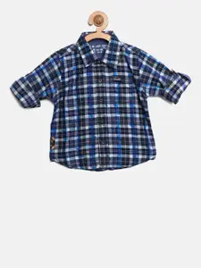 Gini and Jony Boys Navy Blue Regular Fit Checked Casual Shirt