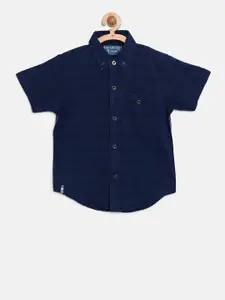 Gini and Jony Boys Navy Blue Regular Fit Solid Casual Shirt