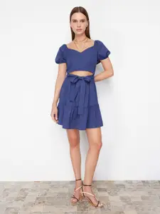 Trendyol Sweetheart Neck Puff Sleeve Cotton Fit & Flare Dress