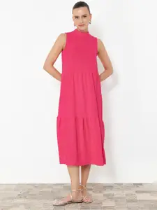 Trendyol High Neck Tiered A-Line Midi Dress