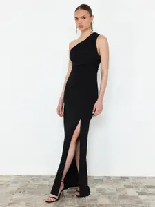 Trendyol One Shoulder Sleeveless Pleated Sheath Maxi Dress
