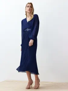 Trendyol V Neck Long Puff Sleeves A-Line Midi Dress