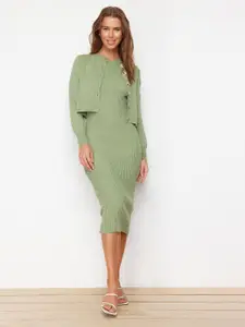 Trendyol Striped Round Neck Sheath Midi Dress