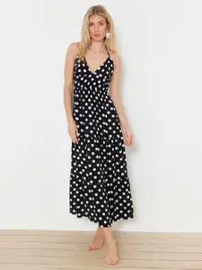 Trendyol Polka Dot Printed Shoulder Straps A-Line Maxi Dress