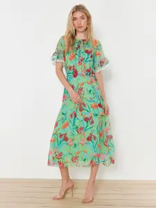 Trendyol Floral Printed Flared Sleeve Fit & Flare Midi Dress