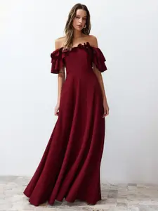 Trendyol Off-Shoulder Flutter Sleeve Maxi Dress