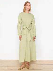 Trendyol Round Neck Cuffed Sleeves Maxi Midi Dress