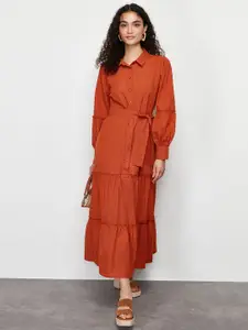 Trendyol Women Shirt Collar Cuffed Sleeves A-Line Maxi Dress