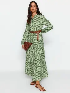 Trendyol Shirt Collar Floral Print Maxi Dress