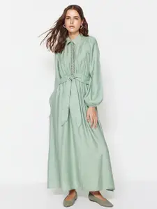 Trendyol Puff Sleeves Gathered Shirt Maxi Dress