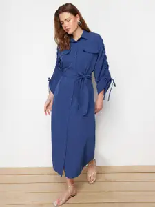 Trendyol Shirt Collar Long Sleeves Shirt Midi Dress