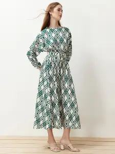 Trendyol Geometric Printed Belted Midi Fit & Flare Dress