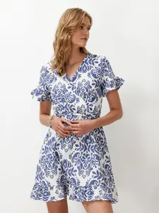 Trendyol Ethnic Motifs Printed Wrap Mini Dress