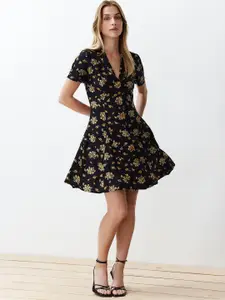 Trendyol Floral Printed V Neck Fit & Flare Dress