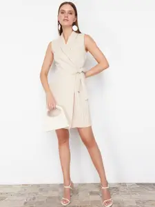 Trendyol V-Neck Sleeveless Striped Wrap Dress